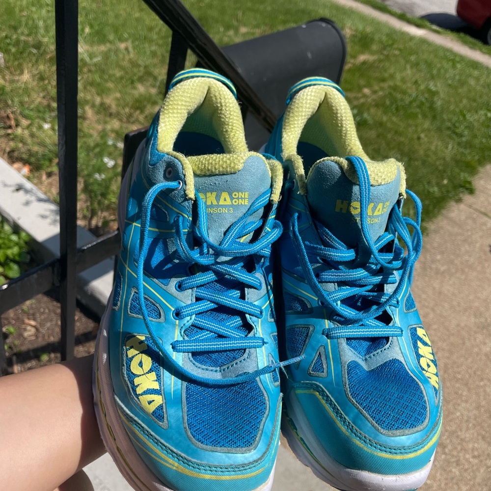 Hoka Vibrant Blue and Lime Sneakers - Picture 3 of 8